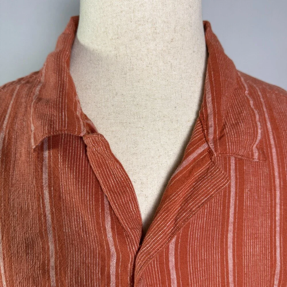 Mutual Weave Men's Linen Cotton Short Sleeve Casual Shirt Sz 3XLT Orange Stripe